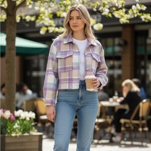 Women's Republic Plaid Crop Jacket M - Spring Easter Cottagecore